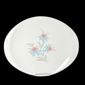 Vintage MCM Steubenville Fairlane 13 3/4" Oval Serving Platter Pink Blue Floral